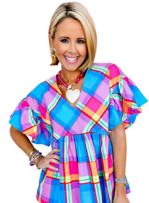 Women V-Neck Ruffled Short Sleeve Babydoll Top