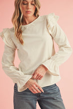 Load image into Gallery viewer, Corduroy Round Neck Ruffled Flounce Sleeve Blouse