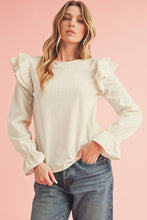 Load image into Gallery viewer, Corduroy Round Neck Ruffled Flounce Sleeve Blouse