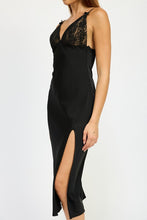 Load image into Gallery viewer, SATIN LACE CAMI MIDI DRESS WITH SLIT