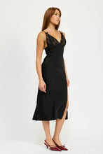Load image into Gallery viewer, SATIN LACE CAMI MIDI DRESS WITH SLIT