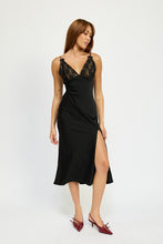 Load image into Gallery viewer, SATIN LACE CAMI MIDI DRESS WITH SLIT