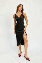Load image into Gallery viewer, SATIN LACE CAMI MIDI DRESS WITH SLIT
