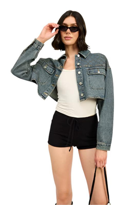 EMBROIDERED DENIM CROP JACKET