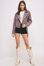 Load image into Gallery viewer, PLUS BELTED LONG SLEEVE ZIPPERED SUEDE MOTO JACKET