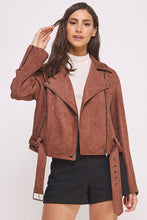 Load image into Gallery viewer, PLUS BELTED LONG SLEEVE ZIPPERED SUEDE MOTO JACKET