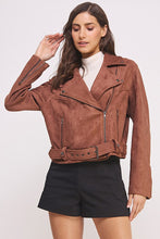 Load image into Gallery viewer, PLUS BELTED LONG SLEEVE ZIPPERED SUEDE MOTO JACKET
