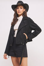 Load image into Gallery viewer, PLUS BELTED LONG SLEEVE ZIPPERED SUEDE MOTO JACKET