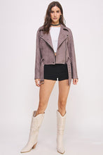 Load image into Gallery viewer, PLUS BELTED LONG SLEEVE ZIPPERED SUEDE MOTO JACKET