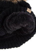 Load image into Gallery viewer, Cable Knit Beanie with Super Pom and Inner Lining