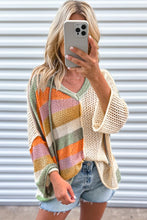 Load image into Gallery viewer, Women Oversized Colorblock V Neck Hooded Sweater