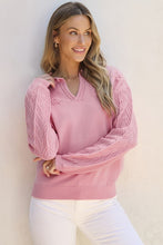 Load image into Gallery viewer, Women Flower Detail Knitted Notched Neck Sweater