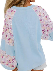 cotton Ribbed Floral Stitch Balloon Pull Over