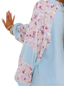 cotton Ribbed Floral Stitch Balloon Pull Over