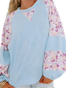 cotton Ribbed Floral Stitch Balloon Pull Over