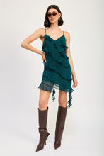 Load image into Gallery viewer, ASYMMETRICAL RUFFLE MINI DRESS