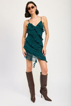 Load image into Gallery viewer, ASYMMETRICAL RUFFLE MINI DRESS