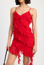 Load image into Gallery viewer, ASYMMETRICAL RUFFLE MINI DRESS
