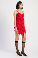 Load image into Gallery viewer, ASYMMETRICAL RUFFLE MINI DRESS