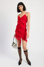 Load image into Gallery viewer, ASYMMETRICAL RUFFLE MINI DRESS