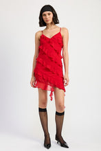 Load image into Gallery viewer, ASYMMETRICAL RUFFLE MINI DRESS