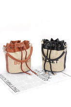 Load image into Gallery viewer, Top Handle Faux Straw Bucket Bag