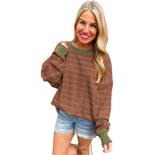 Load image into Gallery viewer, Orange Stripe Round Neck Shoulder Loose Sweater