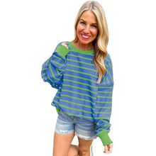 Load image into Gallery viewer, Orange Stripe Round Neck Shoulder Loose Sweater