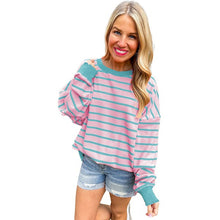 Load image into Gallery viewer, Orange Stripe Round Neck Shoulder Loose Sweater