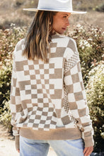 Load image into Gallery viewer, Checkered Print Drop Shoulder Round Neck Sweater