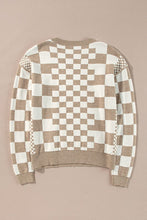 Load image into Gallery viewer, Checkered Print Drop Shoulder Round Neck Sweater