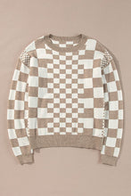 Load image into Gallery viewer, Checkered Print Drop Shoulder Round Neck Sweater