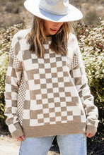 Load image into Gallery viewer, Checkered Print Drop Shoulder Round Neck Sweater