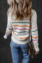 Load image into Gallery viewer, White Colorful Striped Ribbed Trim Sweater