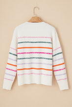 Load image into Gallery viewer, White Colorful Striped Ribbed Trim Sweater