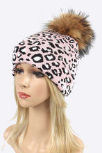 Load image into Gallery viewer, Genuine Fur Pom Soft Leopard Beanie