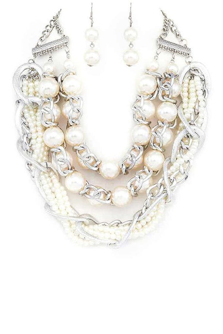 Mix Pearls Layer Statement Necklace Set