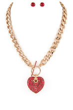 Load image into Gallery viewer, Pave Crystals Heart Pendant Necklace Set