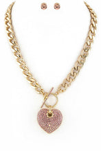 Load image into Gallery viewer, Pave Crystals Heart Pendant Necklace Set
