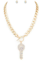 Load image into Gallery viewer, Pave Crystals Key Pendant Necklace Set
