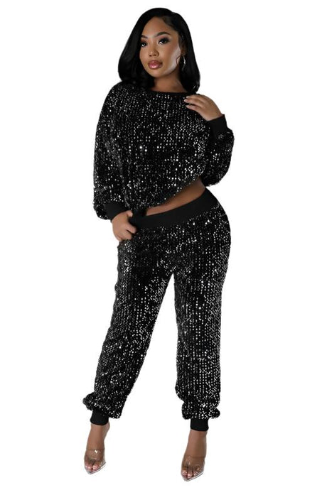 WOMEN FASHION SEQUIN TWO PIECE PANT SET