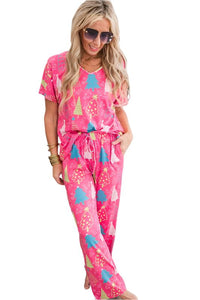 Christmas Tree Print Tee and Pants Lounge Set