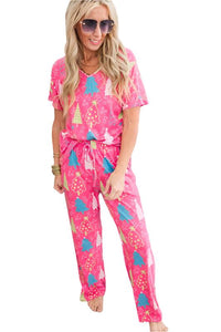 Christmas Tree Print Tee and Pants Lounge Set