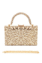 Load image into Gallery viewer, Pearl Studs Rhinestone Handle Flower Box Clutch