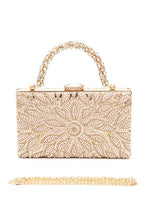 Load image into Gallery viewer, Pearl Studs Rhinestone Handle Flower Box Clutch