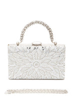 Load image into Gallery viewer, Pearl Studs Rhinestone Handle Flower Box Clutch