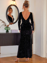 Load image into Gallery viewer, Ruffled Plunge Long Sleeve Dress