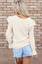 Load image into Gallery viewer, Beige Ruffled Flounce Sleeve Corduroy Blouse