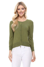 Load image into Gallery viewer, Crew neck Button Down Cardigan Sweater 3/4 sleeve