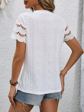 Load image into Gallery viewer, Full Size Eyelet Round Neck Short Sleeve Top
